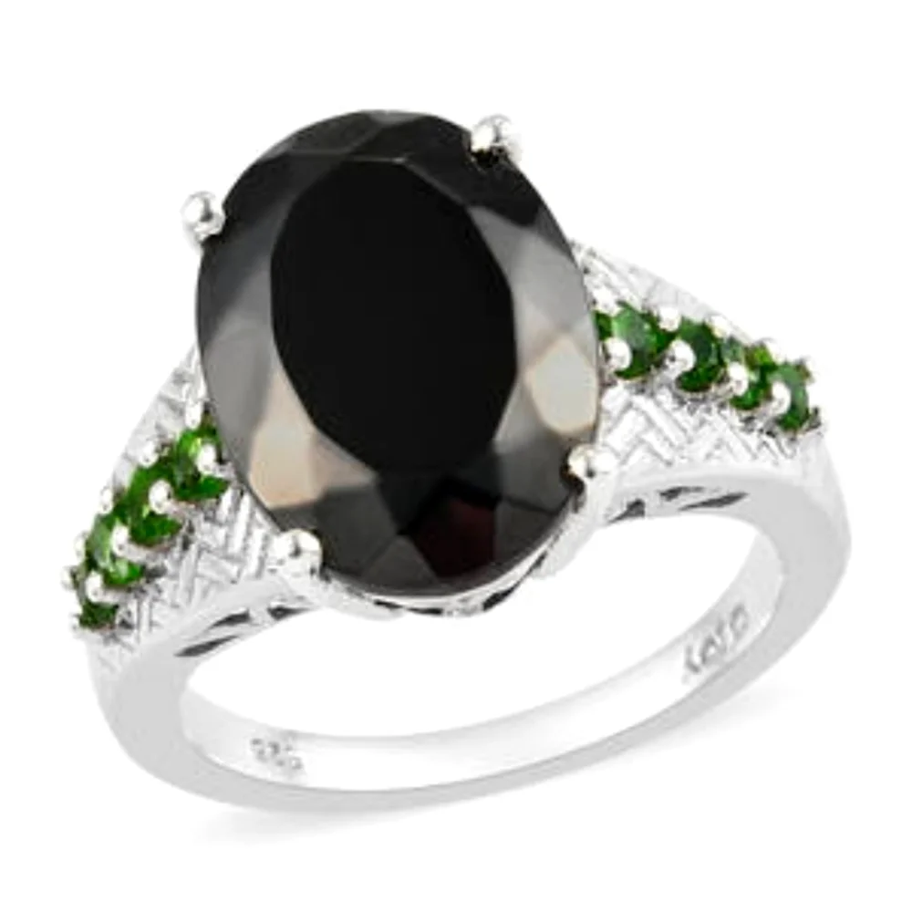 Elite Shungite and Chrome Diopside Ring Platinum Over Sterling Silver - Picture 3 of 9